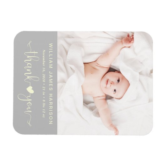 Bedankt Foto Gellow Grey Birth kondiging Magneet (Horizontaal)