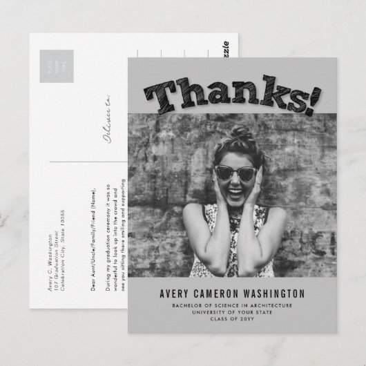 Bedankt Foto modern Afstuderen Dank u Briefkaart (Voorkant / Achterkant)
