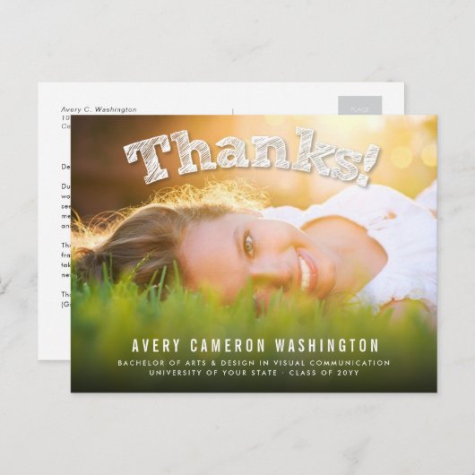 Bedankt Foto modern Afstuderen Dank u Briefkaart (Voorkant / Achterkant)