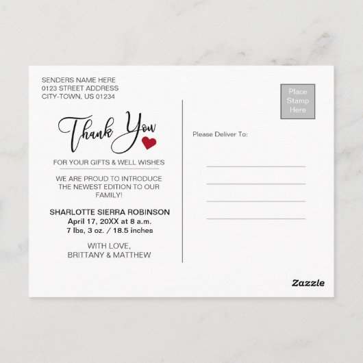 Bedankt | Foto Zachte Moderne Baby Briefkaart (Achterkant)