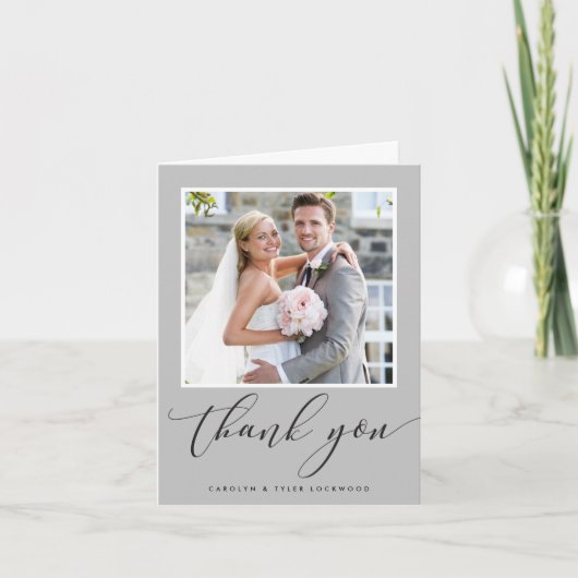 BEDANKT FOTOKAART Elegante bruiloft bord grijs (Voorkant)