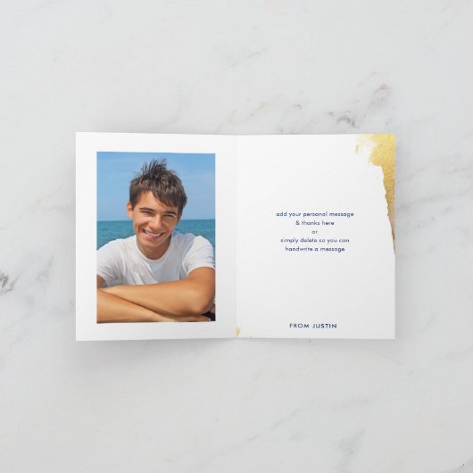 BEDANKT FOTOKAART verguld gouden marine script (Binnen)