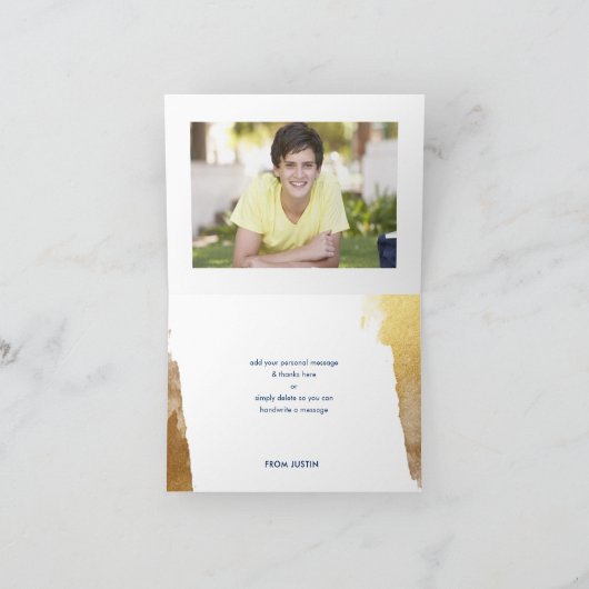 BEDANKT FOTOKAART verguld gouden marine script (Binnen)