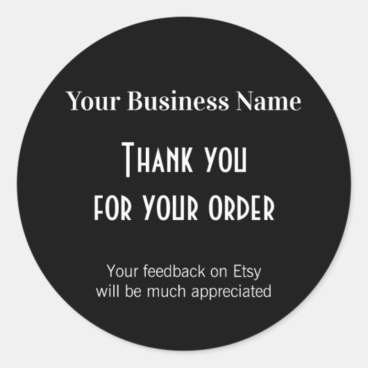 Bedankt. Geef feedback op de zwarte verpakking Ronde Sticker (Voorkant)