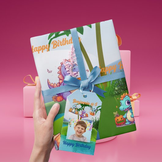 Bedankt Gift Label Kids Verjaardagsfeest Baby Dino Cadeaulabel