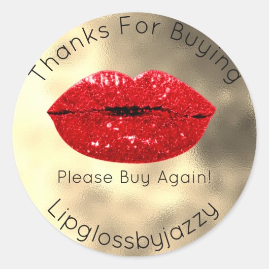 Bedankt Glitter Lips Beauty Gold Makeup Red Ronde Sticker (Voorkant)