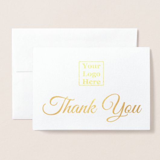 Bedankt Gold en White Elegant Business Logo Folie Kaarten (Voorkant met envelop)