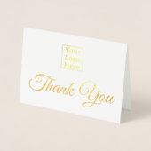 Bedankt Gold en White Elegant Business Logo Folie Kaarten (Voorkant)