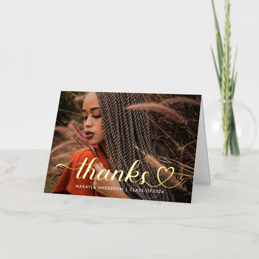 Bedankt Gold Heart Script Aangepast Afstuderen Fot Folie Wenskaart (Voorkant)