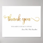 "Bedankt" Gold White Wedding Sign Poster (Voorkant)