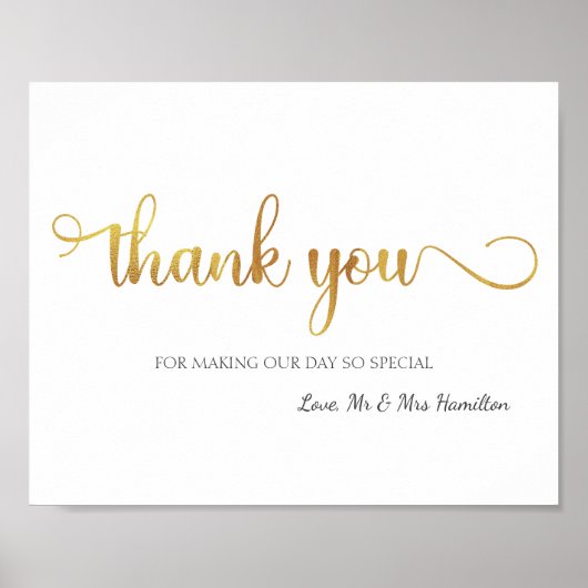 "Bedankt" Gold White Wedding Sign Poster (Voorkant)