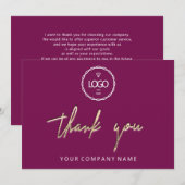 Bedankt Golden Script Logo Script Berry Marsala Kaart (Voorkant / Achterkant)