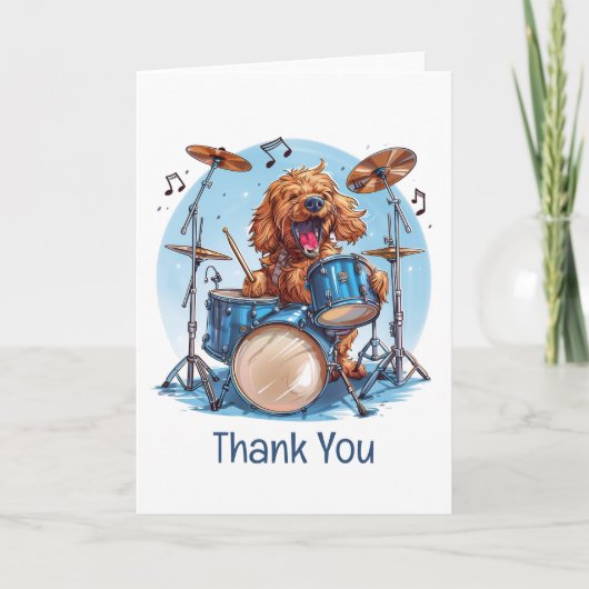 Bedankt Goldendoodle hond die drums speelt (Voorkant)