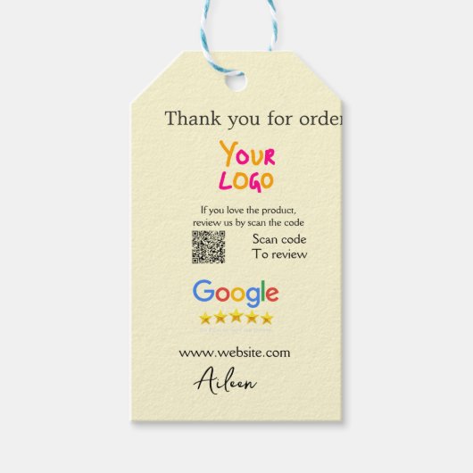 Bedankt Google review scan QR bedrijf Cadeaulabel (Voorkant)