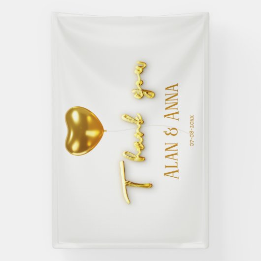 Bedankt Gouden brieven en ballon bruiloft Spandoek (Verticaal)