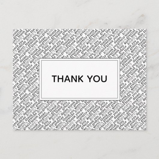 Bedankt Gracias Arigato Black White Gratitude Briefkaart (Voorkant)
