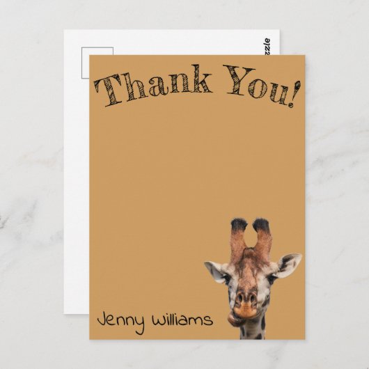 Bedankt, grappige giraffe, Brown Briefkaart (Voorkant / Achterkant)