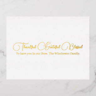 Bedankt Grateful Blessed Gold script Thanksgiving Folie Feestdagen Briefkaart