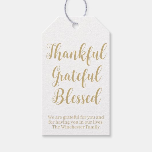 Bedankt Grateful Blessed Gold scriptvakantie Cadeaulabel (Voorkant)