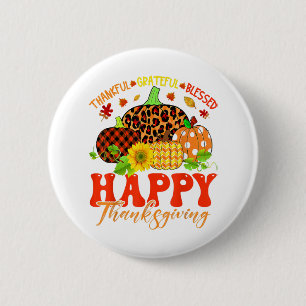 Bedankt Grateful Blessed Leopard Pset Pumpkin Th Ronde Button 5,7 Cm