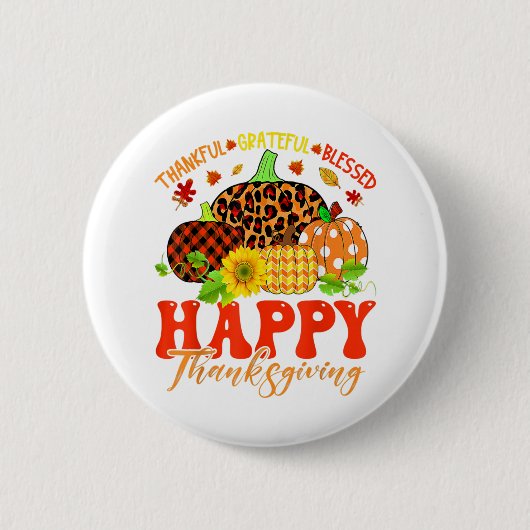 Bedankt Grateful Blessed Leopard Pset Pumpkin Th Ronde Button 5,7 Cm (Voorkant)