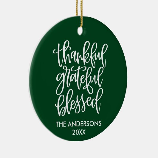 Bedankt Grateful Blessed PHOTO BACK Green Keramisch Ornament (Rechts)