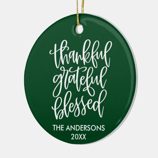Bedankt Grateful Blessed PHOTO BACK Green Keramisch Ornament (Links)