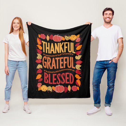 Bedankt Grateful Blessed Thanksgiving Herfst Fleece Deken (In situ)