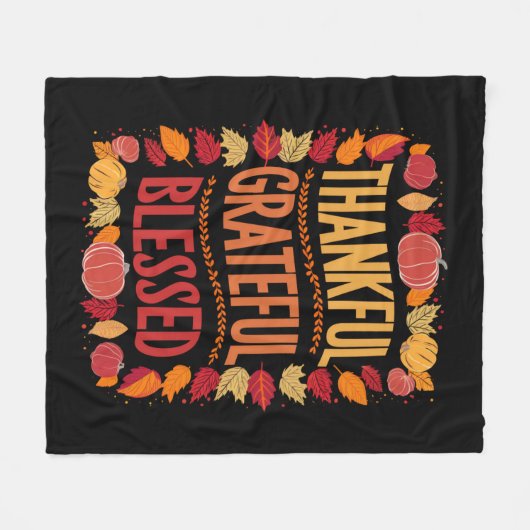 Bedankt Grateful Blessed Thanksgiving Herfst Fleece Deken (Voorkant (Horizontaal))