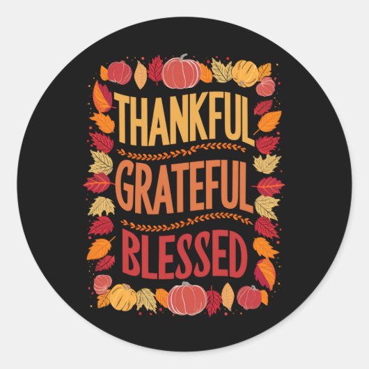 Bedankt Grateful Blessed Thanksgiving Herfst Ronde Sticker (Voorkant)