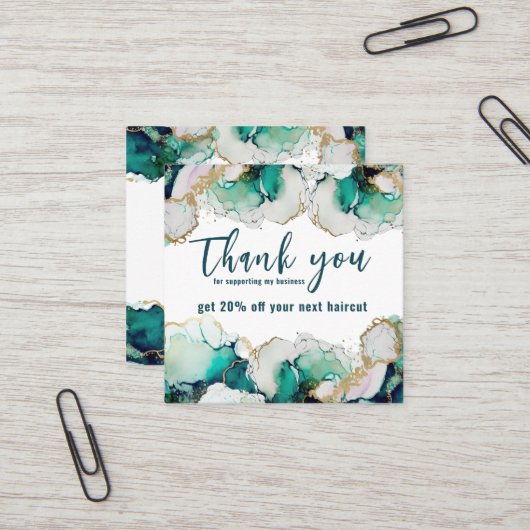 Bedankt Green Abstract Elegant Business Vierkante Visitekaartje (Voorkant / Achterkant in situ)