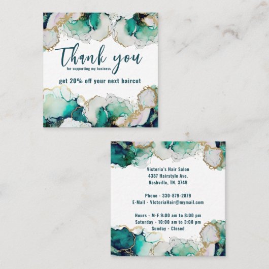 Bedankt Green Abstract Elegant Business Vierkante Visitekaartje (Voorkant / Achterkant)