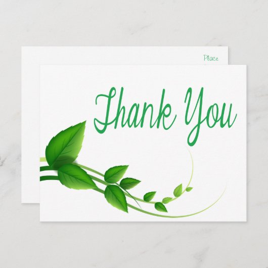 Bedankt Green and White Leaf Natuur Briefkaart (Voorkant / Achterkant)