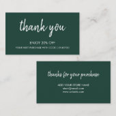 Bedankt Green | Modern minimalistisch handgeschrev Kortingskaartje (Voorkant / Achterkant)