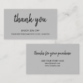 Bedankt Grey | Modern minimalistisch handgeschreve Kortingskaartje (Voorkant / Achterkant)