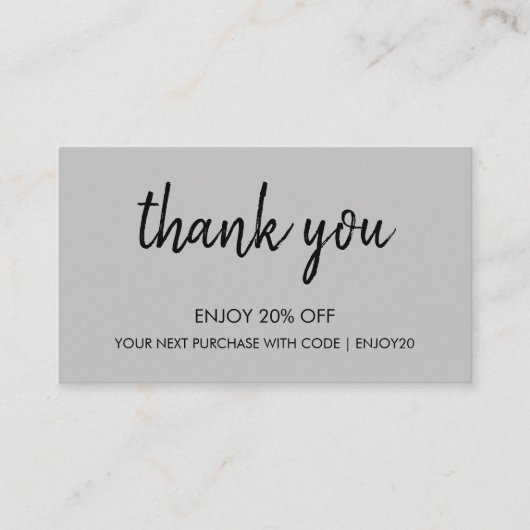 Bedankt Grey | Modern minimalistisch handgeschreve Kortingskaartje (Voorkant)