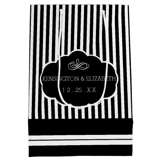 Bedankt Groomsman Stripes White Bow Stropdas en na Medium Cadeauzakje (Achterkant)