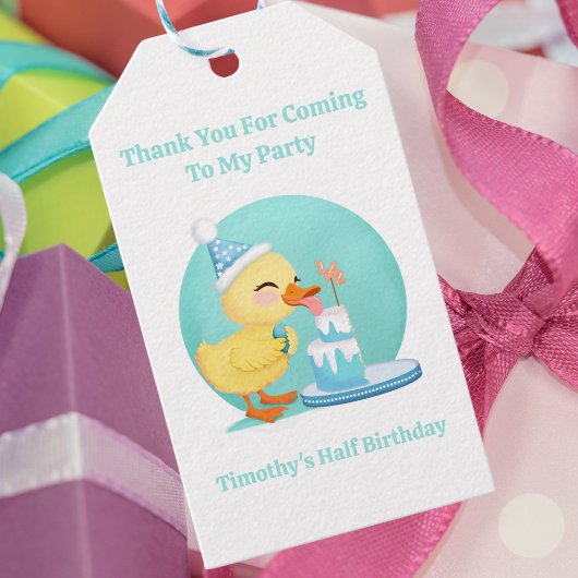 Bedankt Halve verjaardag Baby Duck met taartfeest Cadeaulabel