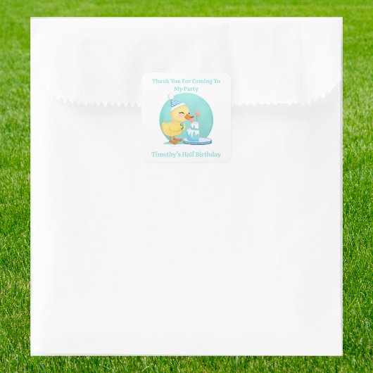 Bedankt Halve verjaardag Baby Duck met taartfeest Vierkante Sticker