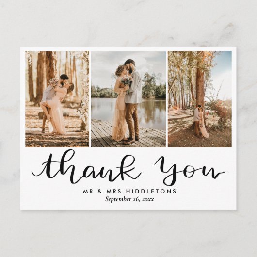 Bedankt handgeschreven | Moderne trouwfoto Briefkaart (Voorkant)