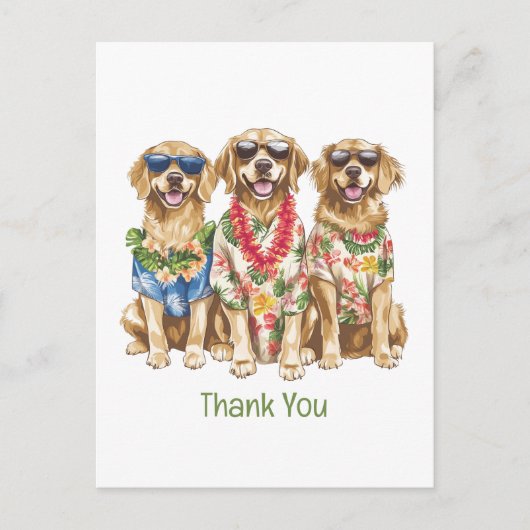 Bedankt Hawaiian Golden Retriever Dogs Briefkaart (Voorkant)
