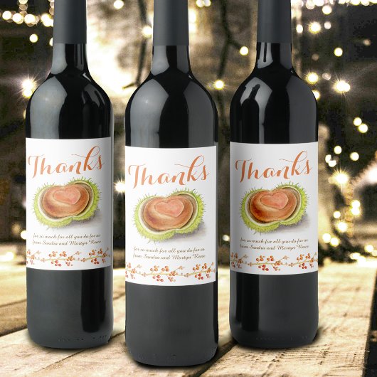 Bedankt herfst Kastanje Hart waterverf Aangepast Wijn Etiket