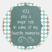 Bedankt Herinneringen Quote Ronde Sticker (Voorkant)