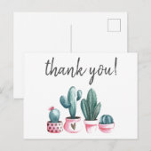 Bedankt hipster cactus roze waterverf print briefkaart (Voorkant / Achterkant)