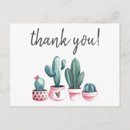 Bedankt hipster cactus roze waterverf print briefkaart