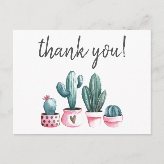 Bedankt hipster cactus roze waterverf print briefkaart (Voorkant)
