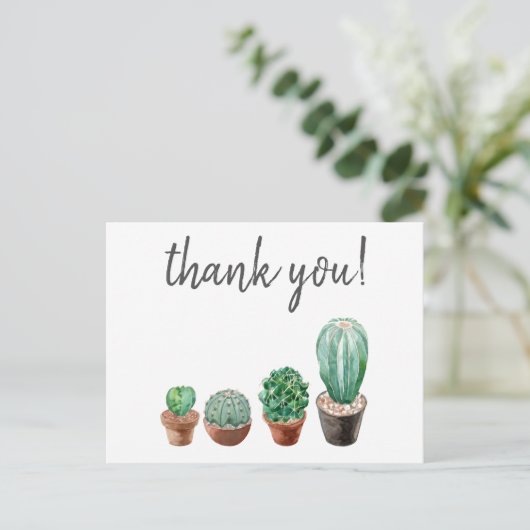 Bedankt hipster cactus waterverf print briefkaart (Staand voorkant)