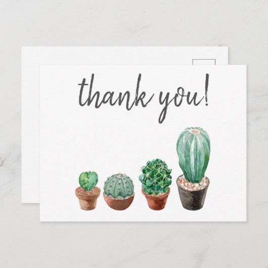 Bedankt hipster cactus waterverf print briefkaart (Voorkant / Achterkant)
