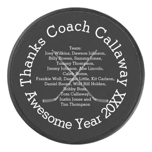 Bedankt Hockey Coach met teamnamen Hockey Puck (Voorkant)
