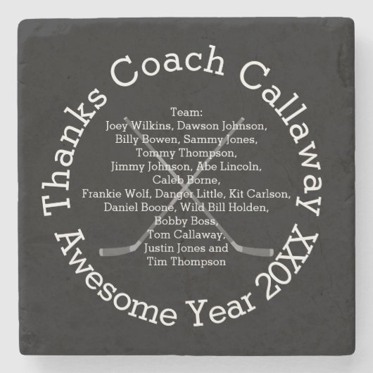 Bedankt Hockey Coach met teamnamen Stenen Onderzetter (Voorkant)